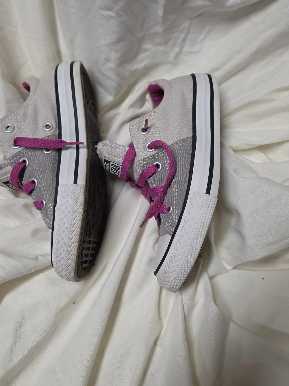 Converse All Star Kids Gray Canvas Sneakers with Pink Laces